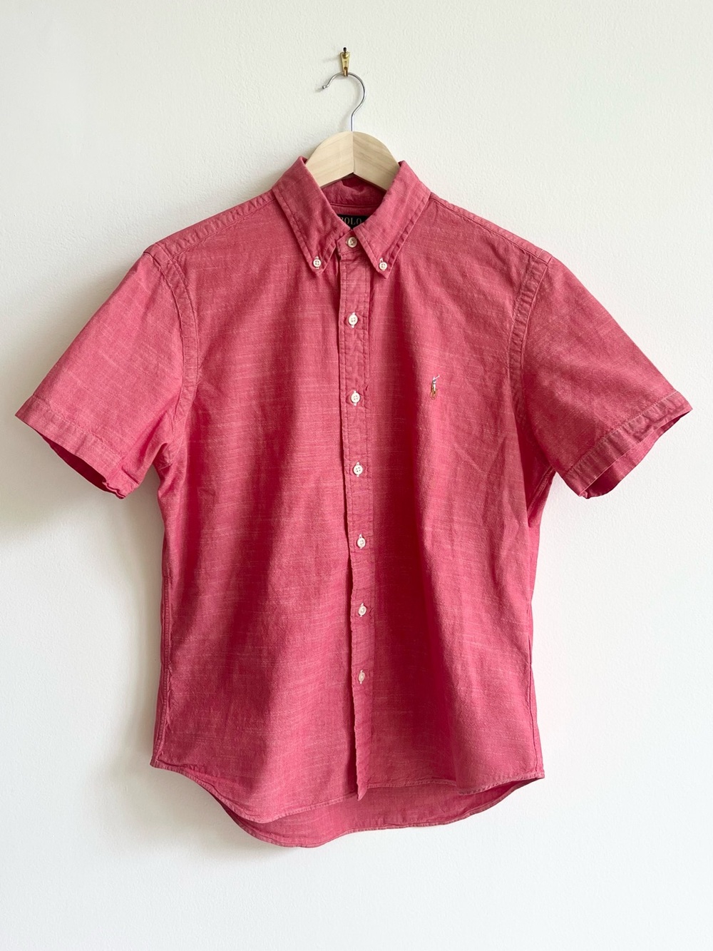 Polo Ralph Lauren Mens Medium Classic Fit Red Slub Short Sleeve Shirt Flesh Pony